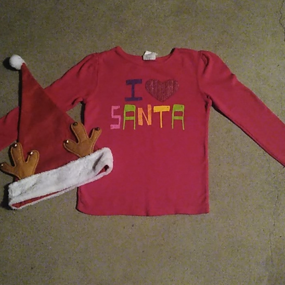 Size 7/8 Christmas shirt/ free Santa hat